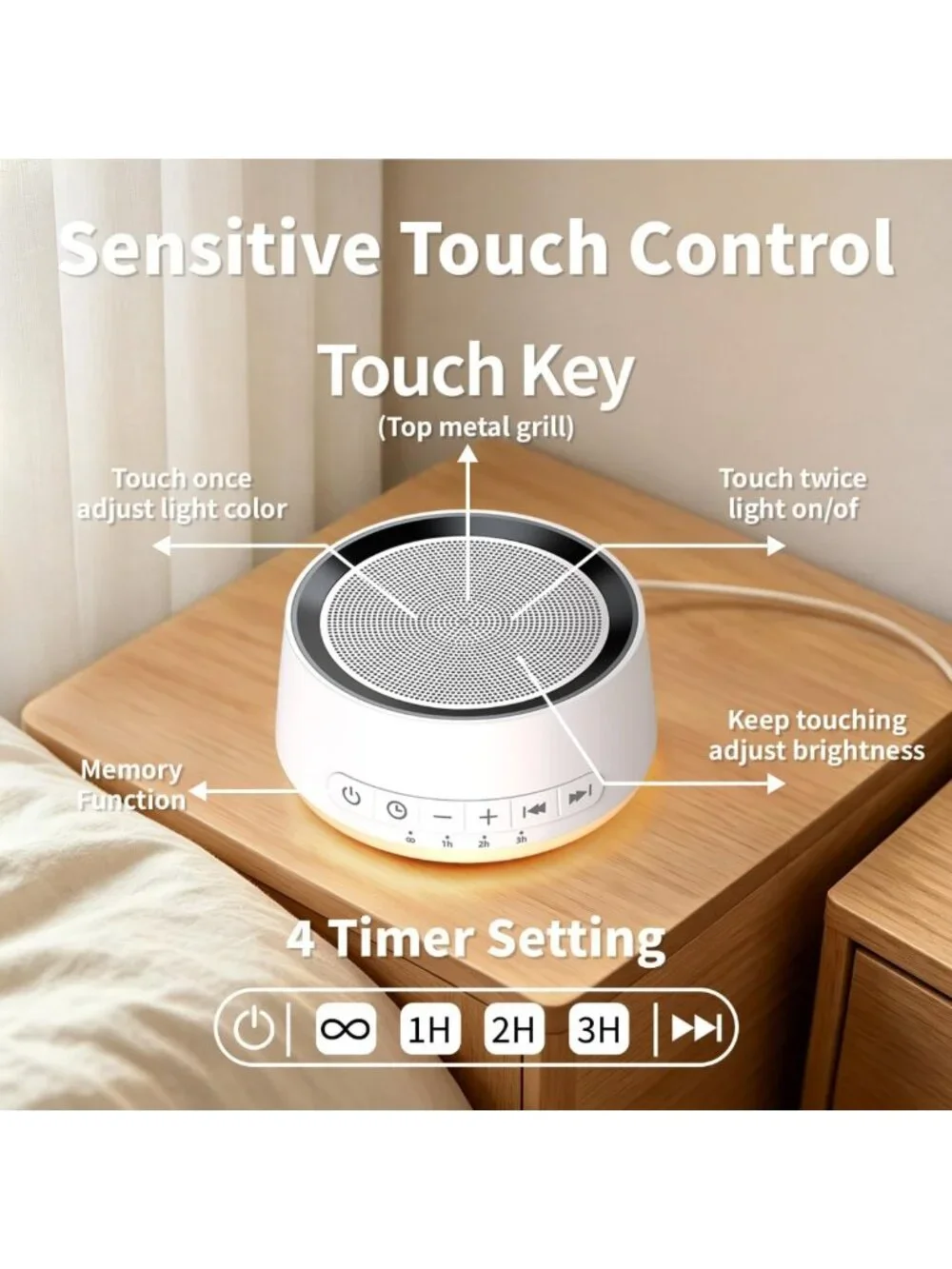 Soothing Sound Machine & Night Light | 30 Sounds, 12 Colors, 32 Volume Levels